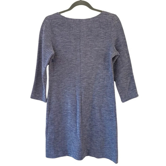 Theory, Mimi H Plentiful ¾ Sleeve Shift Dress, Navy Blue, White - Picture 4 of 10